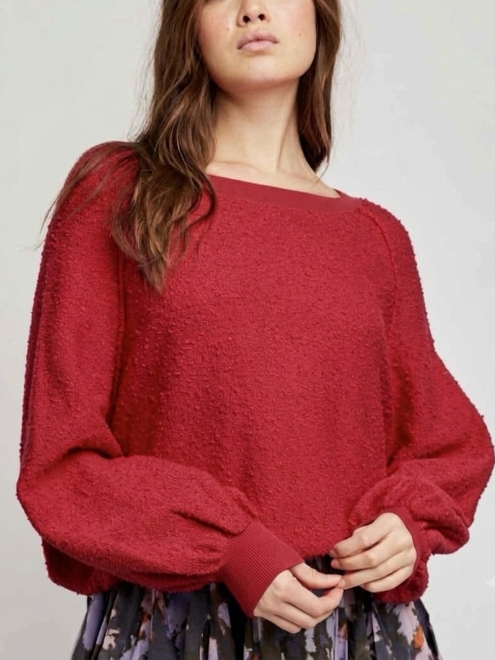 Free People‎ Found My Friend Pullover Textured Cotton Sweater in Red Women’s XS